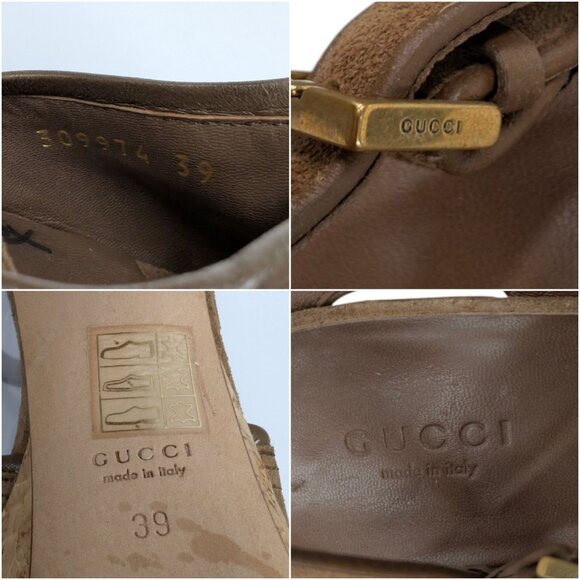 Gucci Platform Cork Heel Sandals Womens Tan Suede Leather Buckle 5" EU 39 US 9 - Picture 14 of 16